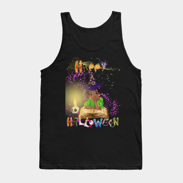 Young witch reading spellbook before halloween start Tank Top by MagicTrick
